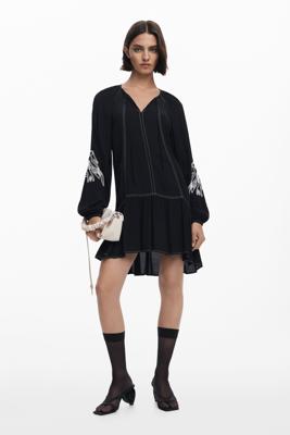 Boho-jurk met borduursels - BLACK - S