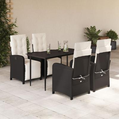 5-delige Tuinset met kussens poly rattan zwart