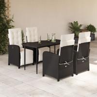 5-delige Tuinset met kussens poly rattan zwart