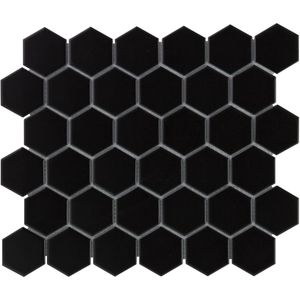 Tegelsample: The Mosaic Factory Barcelona hexagon mozaïek tegels 28x33 zwart mat