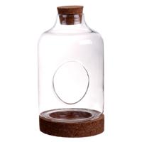 Sierfles terrarium Vikki - met kurk dop en bodem - D12 x H23 cm - transparant glas - met gat
