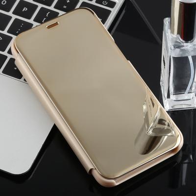 Galvaniseren spiegel horizontale flip case voor Galaxy j2 core met houder (goud)