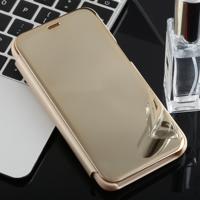 Galvaniseren spiegel horizontale flip case voor Galaxy j2 core met houder (goud)