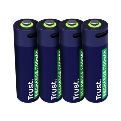 TrustVia USB-C oplaadbare AA-batterijen (4 stuks) Batterij Blauw
