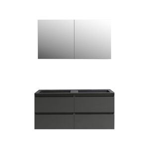 Badkamermeubel BWS Pepper Wastafel Acryl Mat Zwart Incl Spiegelkast 2 Deurs Met 2 Krgtn 120x55x46 cm Antraciet