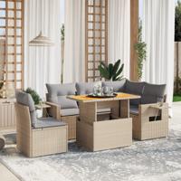 6-delige Loungeset met kussens poly rattan beige