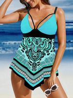 Printing Ethnic V Neck Vacation Swim Dress - thumbnail