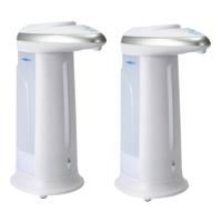 Excellent Houseware Zeeppompje/dispenser - 2x - met sensor - wit - 330 ml - navulbaar - keuken/badka