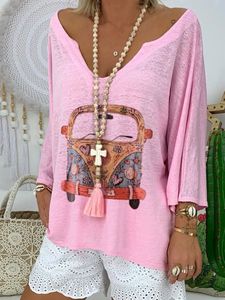 Long Sleeve V Neck Printed T-shirt