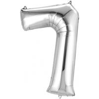 Basic Folie ballon nummer 7 58x88 cm zilver Basic Folie ballon nummer 7 58x88 cm zilver