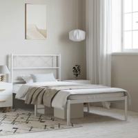 Bedframe met hoofdbord metaal wit 100x200 cm Bedframe met hoofdbord metaal wit 100x200 cm