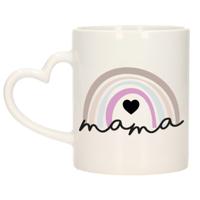 Cadeau koffie/thee mok voor mama - wit met hartjes oor - pastel regenboog - keramiek - Moederdag   -