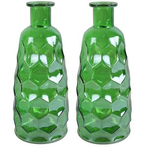 Countryfield Art Deco bloemenvaas - 2x - groen transparant - glas - D12 x H30 cm