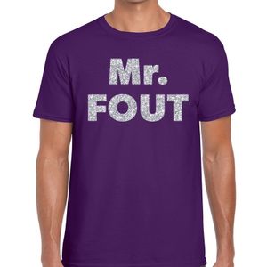 Mr. Fout zilveren glitter tekst t-shirt paars heren