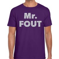 Mr. Fout zilveren glitter tekst t-shirt paars heren - thumbnail