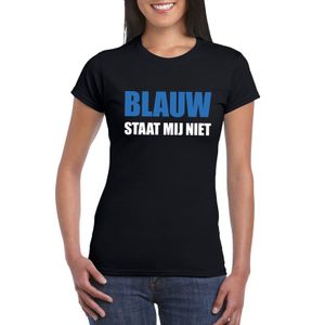 Blauw staat mij niet tekst t-shirt zwart voor dames