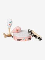 Set van 3 instumenten: maracas, tamboerijn en bellenhandvat roze - thumbnail