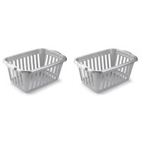 Wasmand - 2x stuks - grijs - kunststof - 40 liter - 60 x 40 x 26 cm - manden voor wasgoed - huishoud