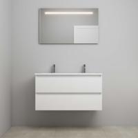 On-Line Badkamermeubelset - 100 cm - Voorgemonteerd - Acryl Wastafel - 2 Kraangaten - Spiegel met LED-Verlichting - Hoogglans Wit