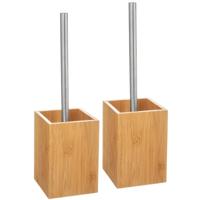 2x 5five wc-/toiletborstel met houder vierkant - bamboe hout - h36,5 cm - badkamer accessoires