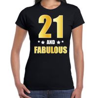 21 and fabulous verjaardag cadeau t-shirt / shirt goud 21 jaar zwart voor dames