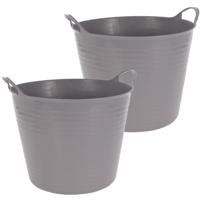 Flexibele emmer - 2x - grijs - 27 liter - kunststof - 40 x 35 cm