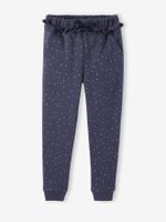 Joggingbroek voor meisjes met ruche en bloemenprint blauw bedrukt - thumbnail