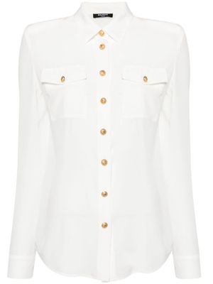 Balmain chemise en soie à boutons embossés - Blanc