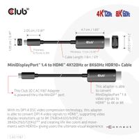 CLUB3D MiniDisplayPort kabel 1.4 naar HDMI met 4K120Hz/8K60Hz HDR10+ M/M 1.8m - thumbnail