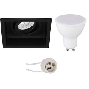 LED Spot Set - Pragmi Domy Pro - GU10 Fitting - Inbouw Vierkant - Mat Zwart - 4W - Natuurlijk Wit 4200K - Verdiept - Kantelbaar - 105mm
