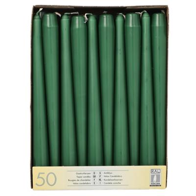 Dinerkaarsen/kandelaarkaarsen Mega pack - 50x stuks - donkergroen - Gotisch - 25 cm