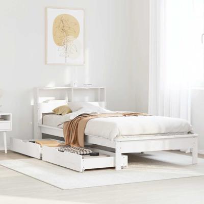 Bed met boekenkast zonder matras grenenhout wit 90x200 cm