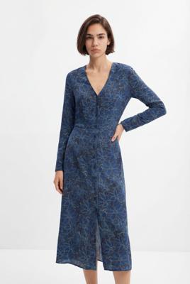 Midi-overhemdjurk bloemen - BLUE - M