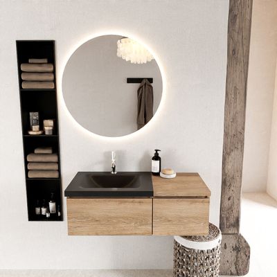 MONDIAZ BUKLA 100cm badmeubel met module 40 kleur Washed Oak met 2 lades. Wastafel CLOUD links 1 kraangat kleur Urban.