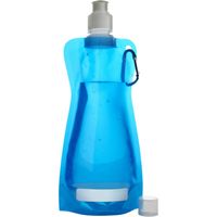 Waterfles/drinkfles opvouwbaar - lichtblauw - kunststof - 420 ml - schroefdop - karabijnhaak - Drinkflessen