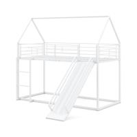 Huis-etagenbed met Glijbaan Laag Etagenbedframe met Veiligheidsreling & Ladder Hoogslaper 200 x 90 cm Wit Huis-etagenbed met Glijbaan Laag Etagenbedframe met Veiligheidsreling & Ladder Hoogslaper 200 x 90 cm Wit