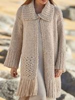 Boho Tassel Plain Yarn Long Sleeve Cardigan - thumbnail