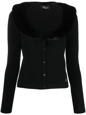 Blumarine cardigan à col en fourrure artificielle - Noir