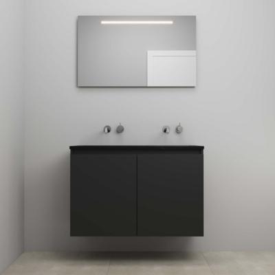 On-Line Badkamermeubelset - 100 cm - Bouwpakket - Greeploze Ladestructuur - Acryl Wastafel - zonder Kraangat - Spiegel met LED-Verlichting - Mat Zwart