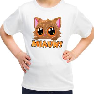 Verkleed T-shirt voor jongens/meisjes - Miauw - wit - carnaval - feestkleding voor kinderen