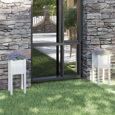 Plantenbakken 2 st 31x31x70 cm massief grenenhout wit