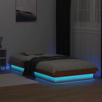 Bedframe met LED massief grenenhout wasbruin 100x200 cm