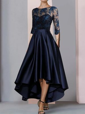 Elegant Lace Plain Boat Neck Dress Elegant Lace Plain Boat Neck Dress