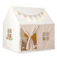 Kindertent voor Binnen Speelhuis met Mat en Verlichting en Ramen Speeltent voor Jongens en Meisjes van 3 tot 8 Jaar Beige
