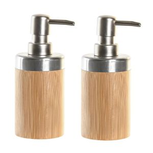 2x stuks zeeppompje/dispenser bruin bamboe hout 7 x 17 cm