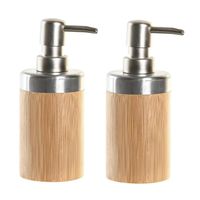 2x stuks zeeppompje/dispenser bruin bamboe hout 7 x 17 cm - thumbnail