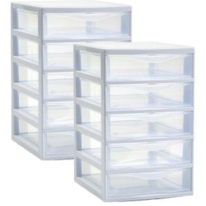 Ladeblokje/bureau organizer 2x lades - wit/transparant - L18 x B21 x H28 cm - plastic