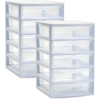 Ladeblokje/bureau organizer 2x lades - wit/transparant - L18 x B21 x H28 cm - plastic - thumbnail