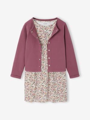 Set met vest en bloemenjurk meisje zachtpaars