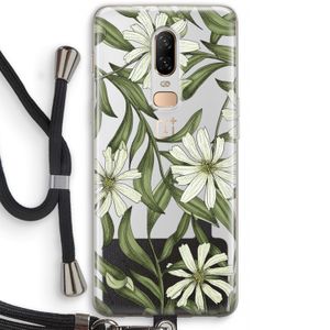 Wit bloemenpatroon: OnePlus 6 Transparant Hoesje met koord